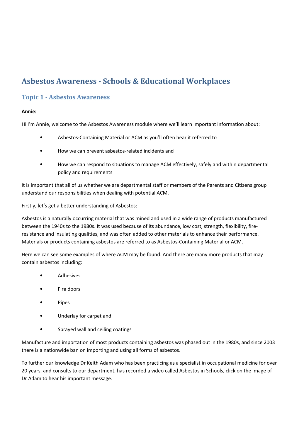 Asbestos Awareness - Schools & Educational Workplaces