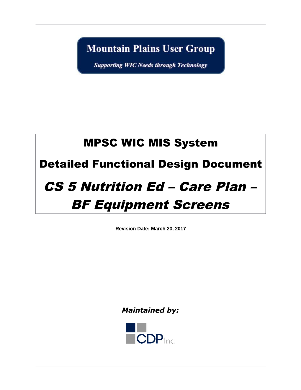CS 5 Nutrition Ed Care Plan BF Equipement Screens