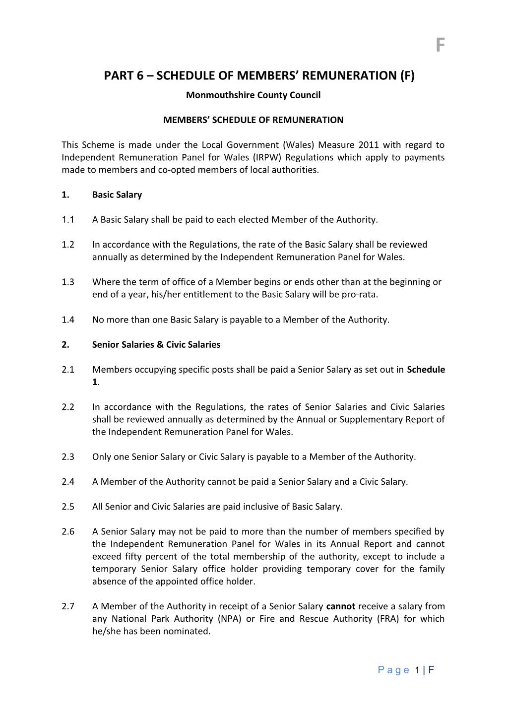 Part 6 Schedule of Members Remuneration (F)