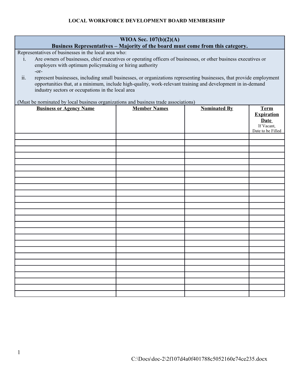 Local Board Composition Statement