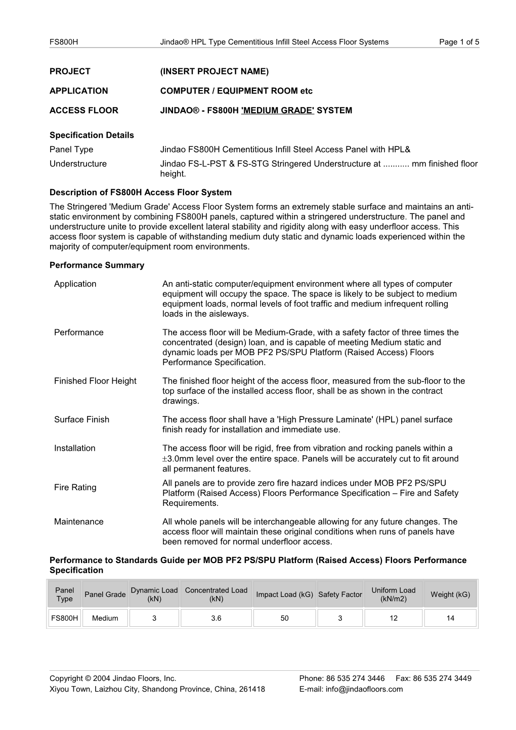 Fs800hjindao HPL Type Cementitious Infill Steel Access Floor Systems Page 1 of 5