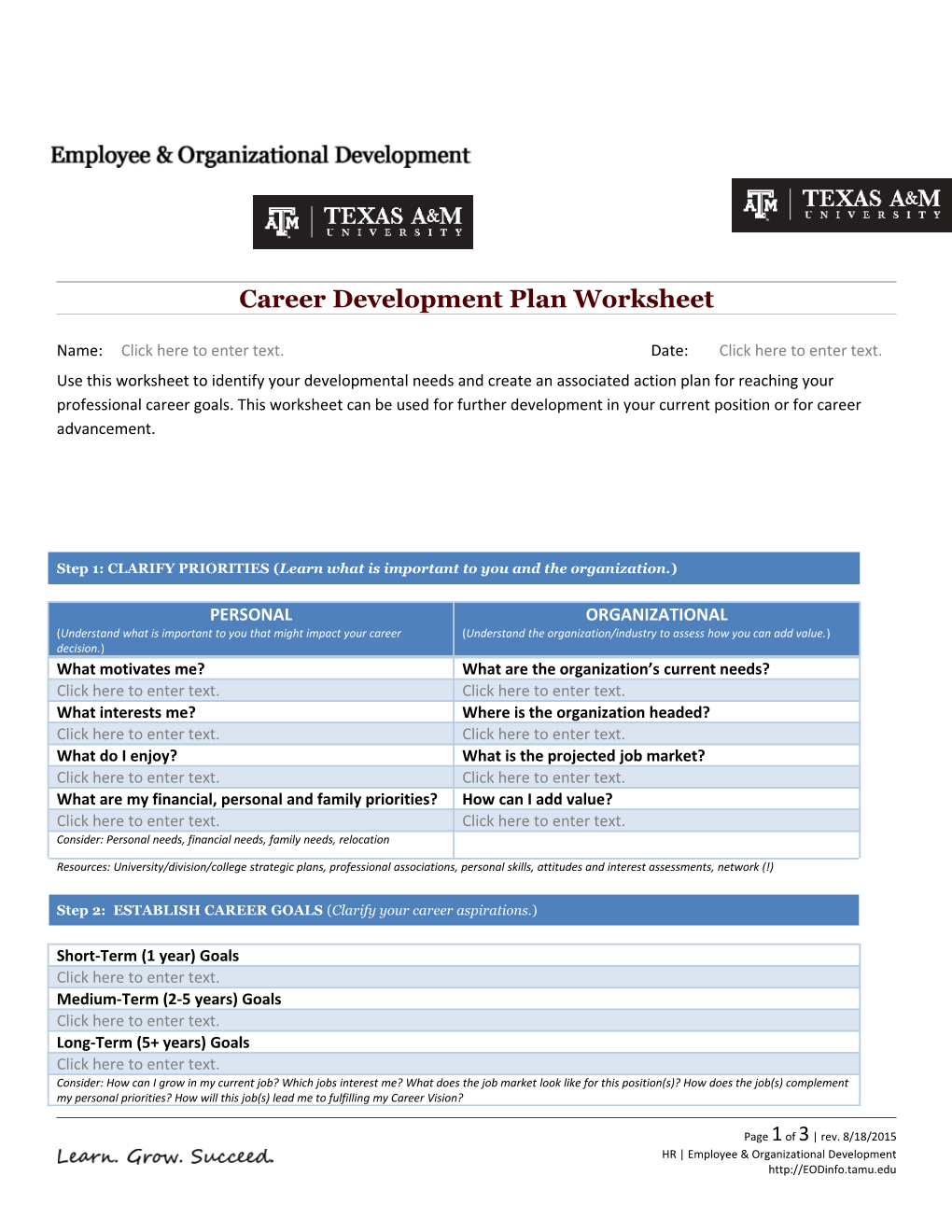 Career Development Plan Worksheet