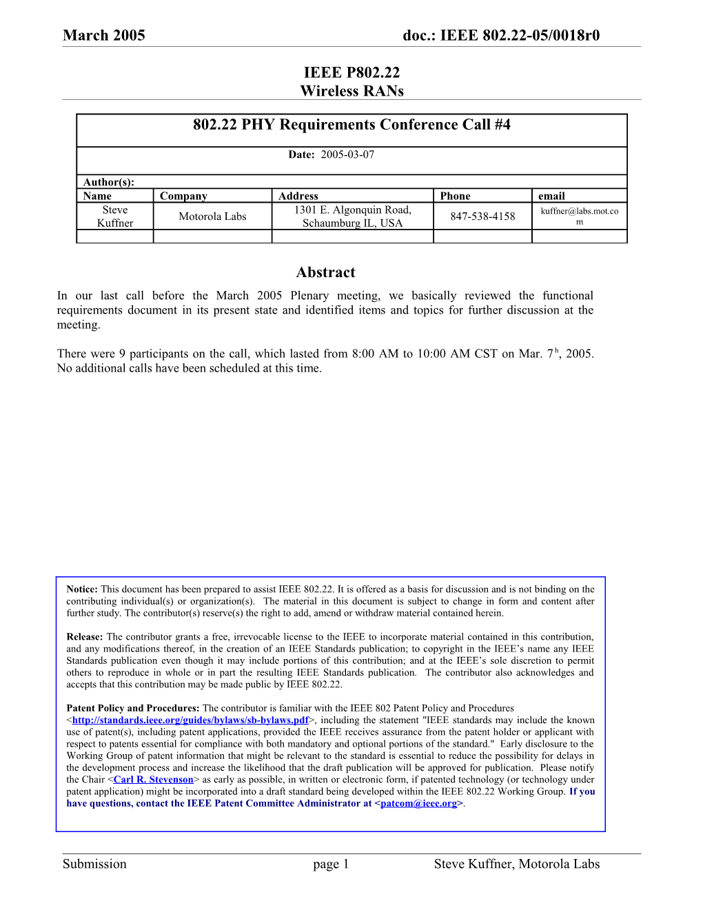 IEEE P802.22 Wireless Rans s18