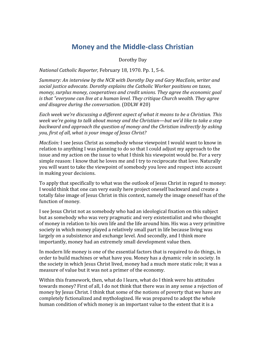 Money and the Middle-Class Christian