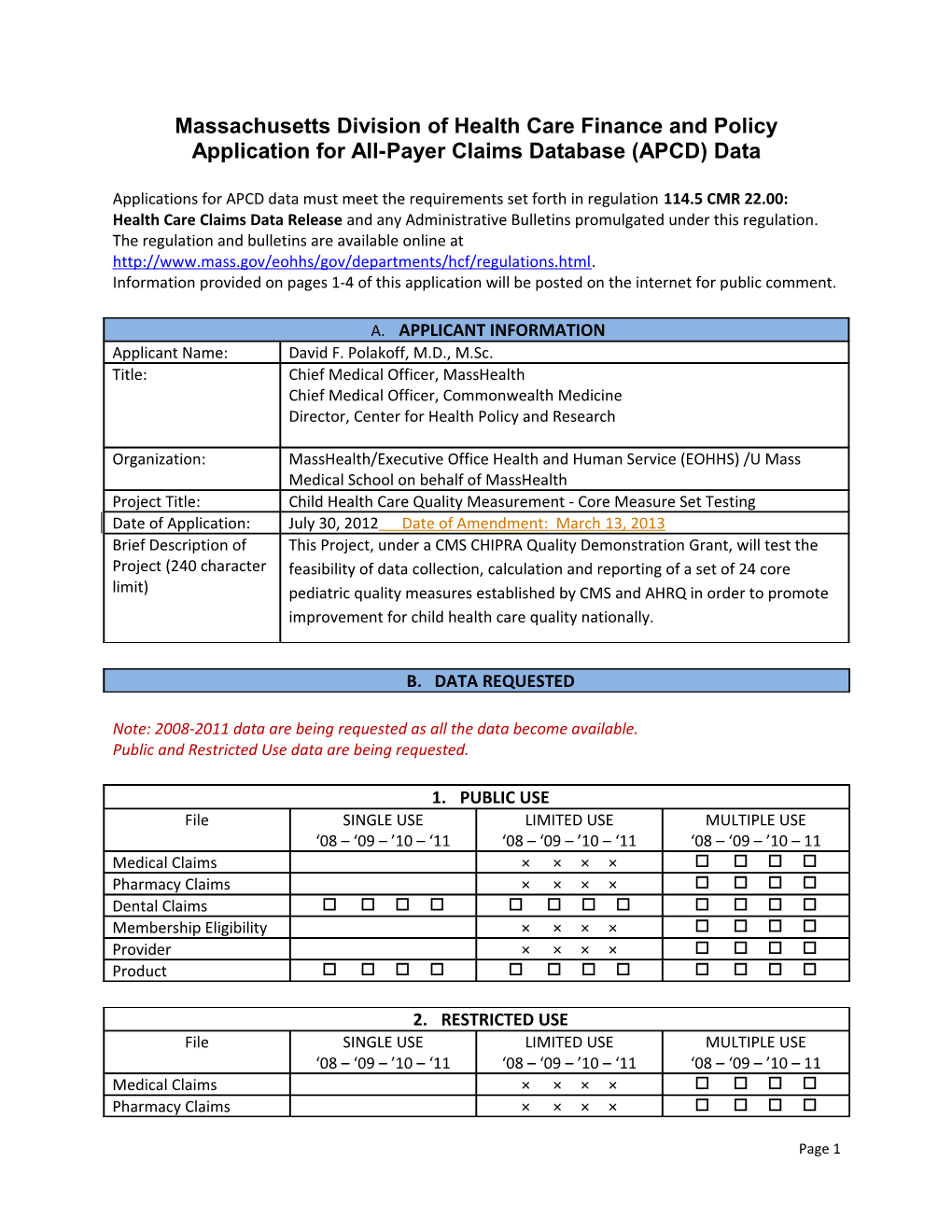 APCD Data Release Application Design Checklist (For Internal Use Only)
