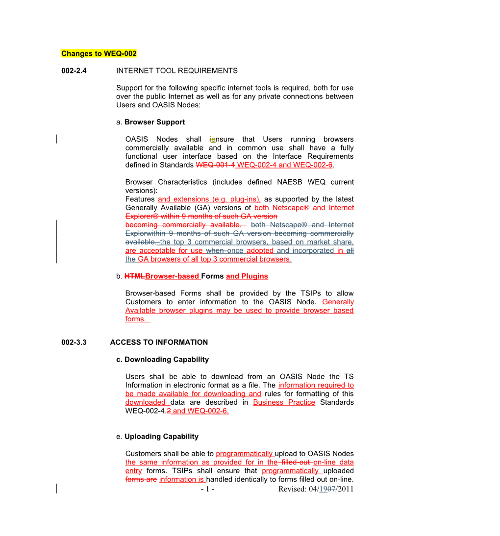 Changes to WEQ-002