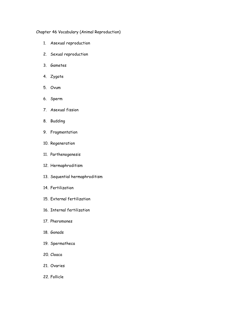 Chapter 46 Vocabulary (Animal Reproduction)