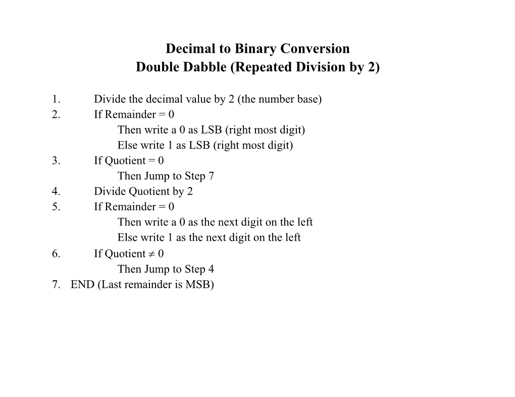 Decimal to Binary Conversion