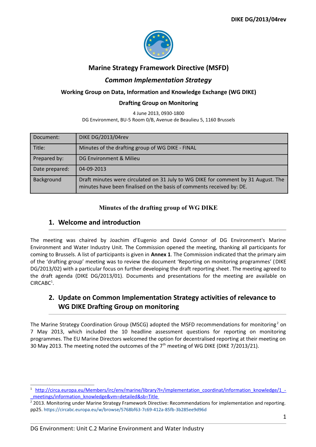 WG DIKE Drafting Group - Minutes of 4 June Meeting