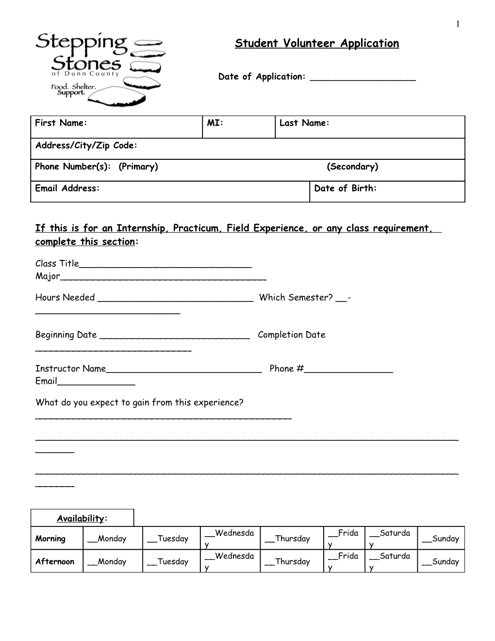 Student Volunteer Application