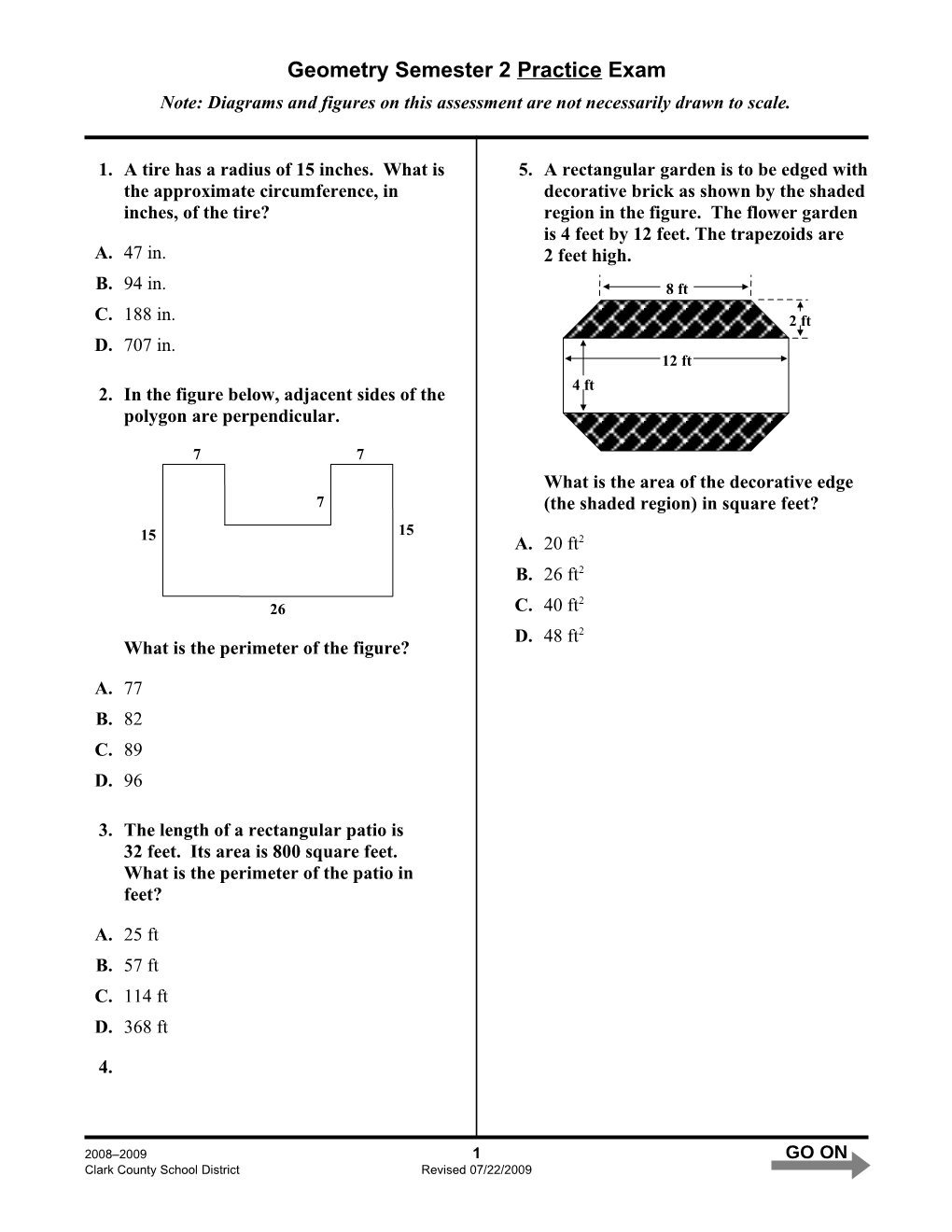Geometry Semester 2 Practice Exam