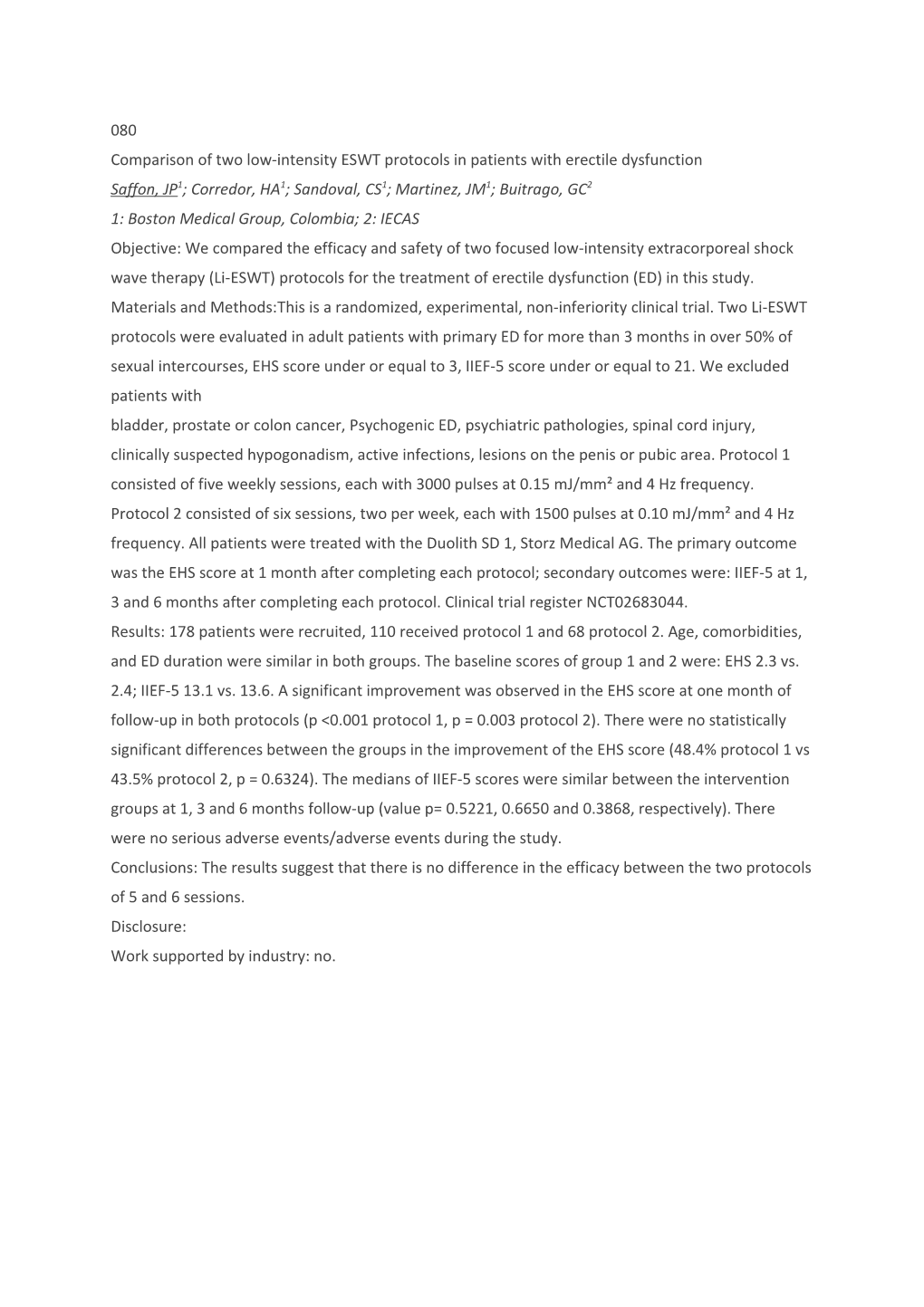 Comparisonoftwolow-Intensity ESWT Protocols in Patientswitherectiledysfunction