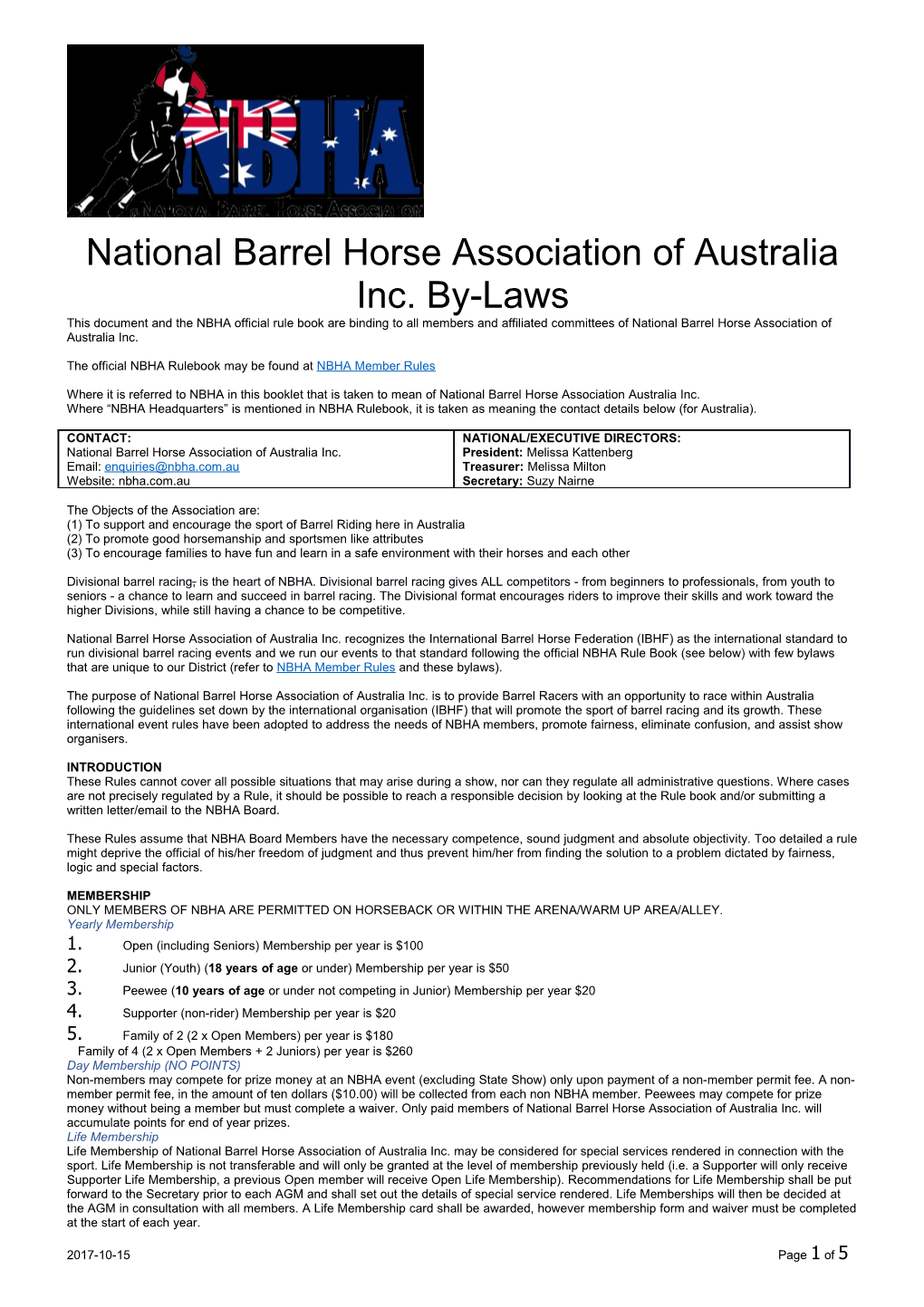 National Barrel Horse Association of Australia Inc.By-Laws