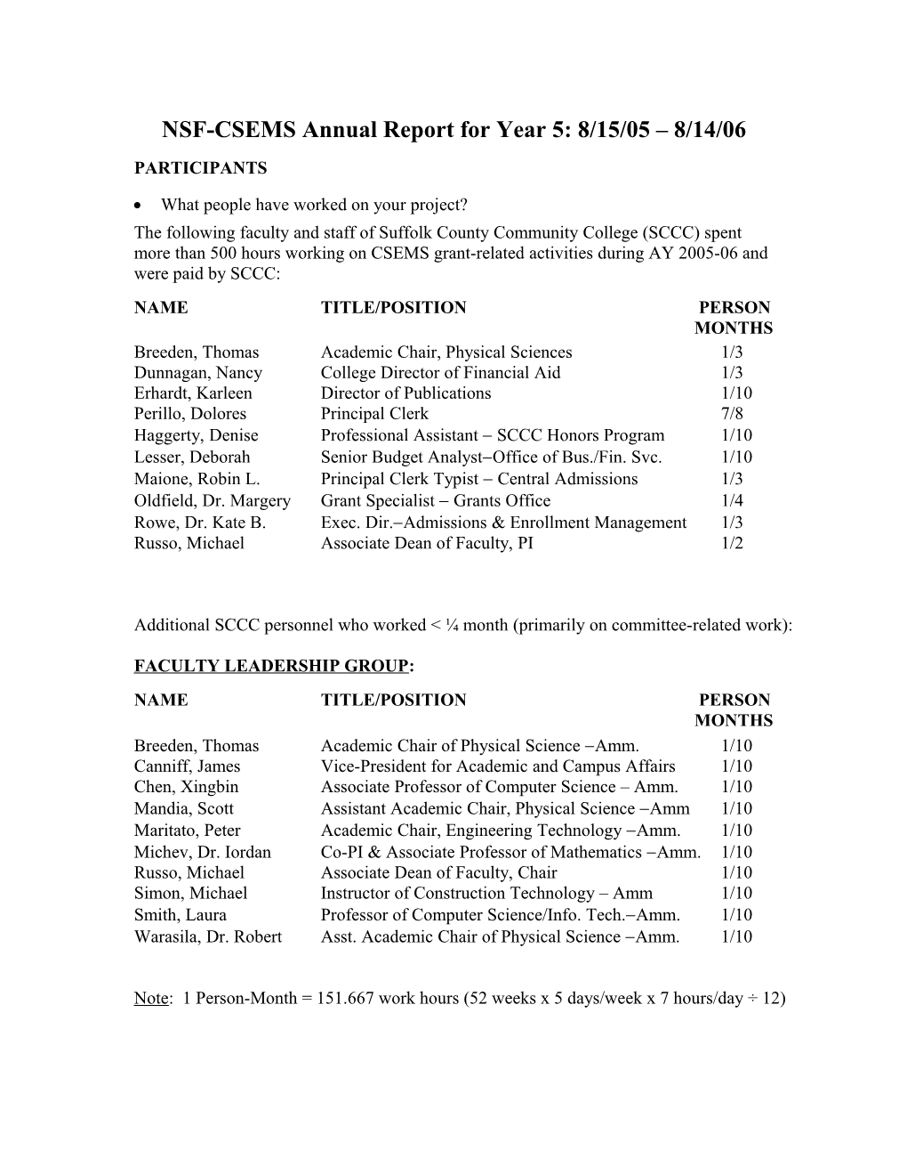 NSF CSEMS Annual Report