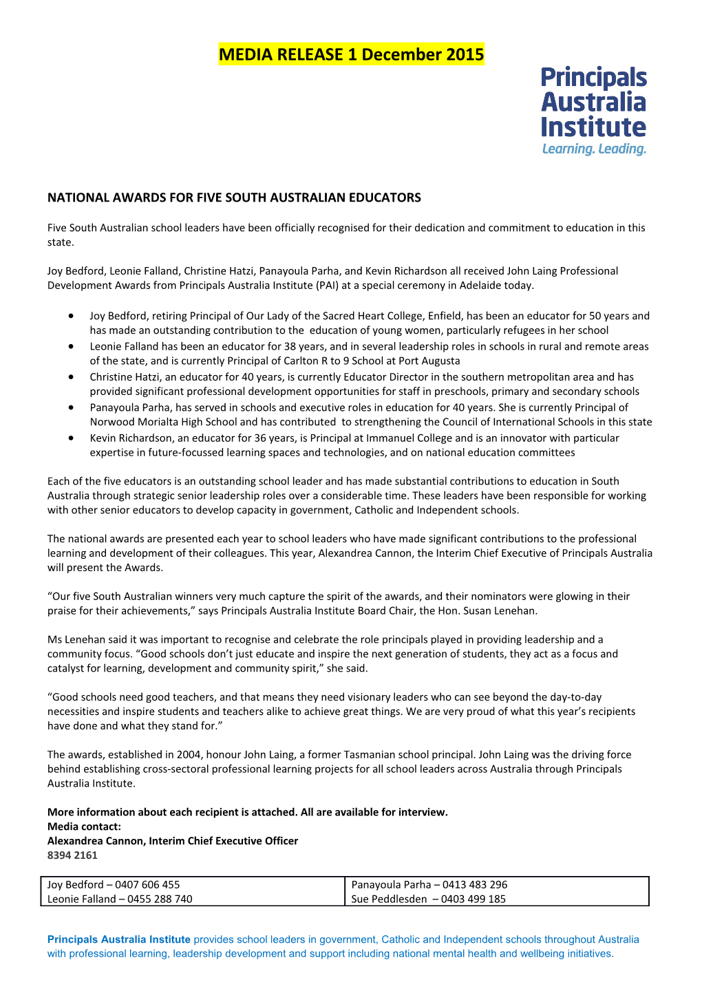 National Awards for Five South Australian Educators