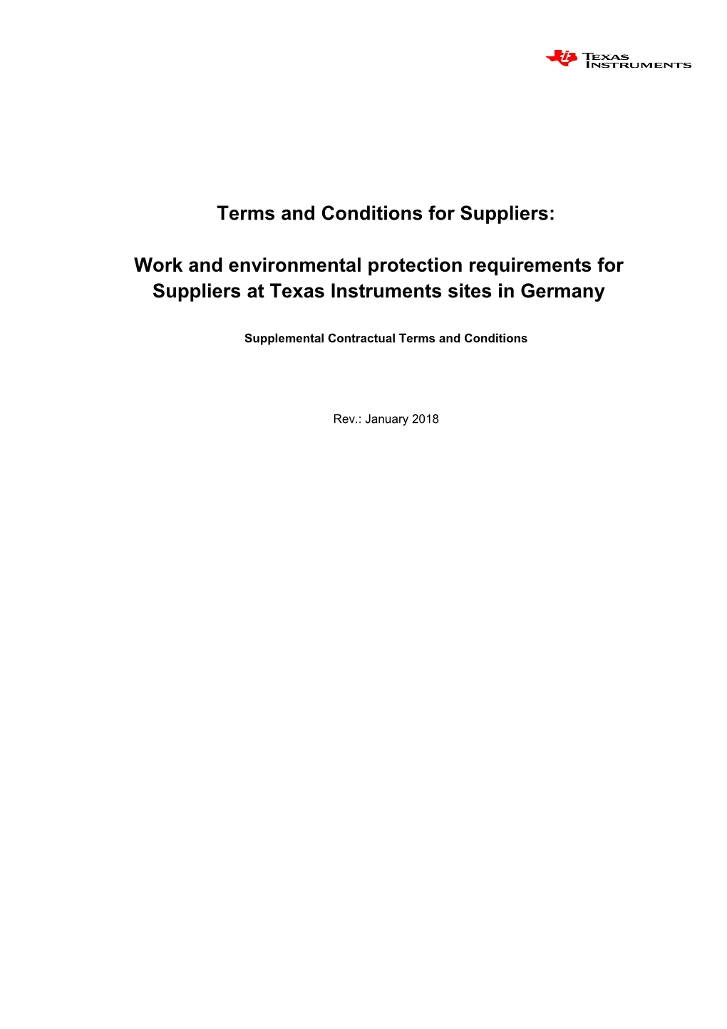 Terms and Conditions for Suppliers