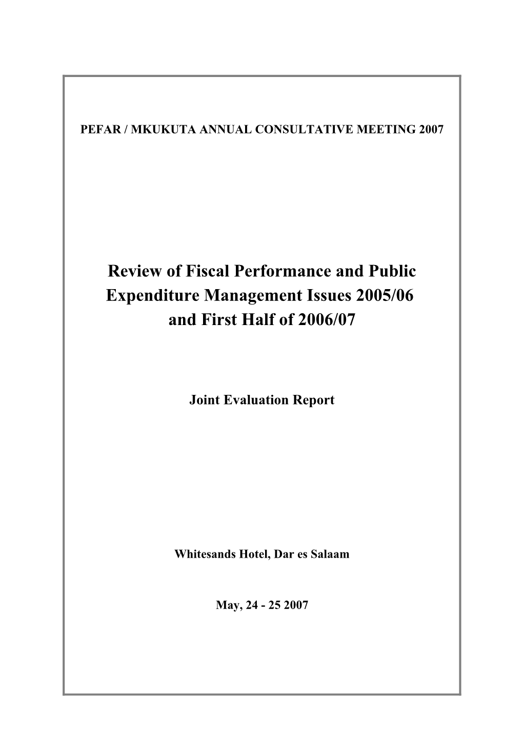 Public Expenditure and Financial Accountability Review