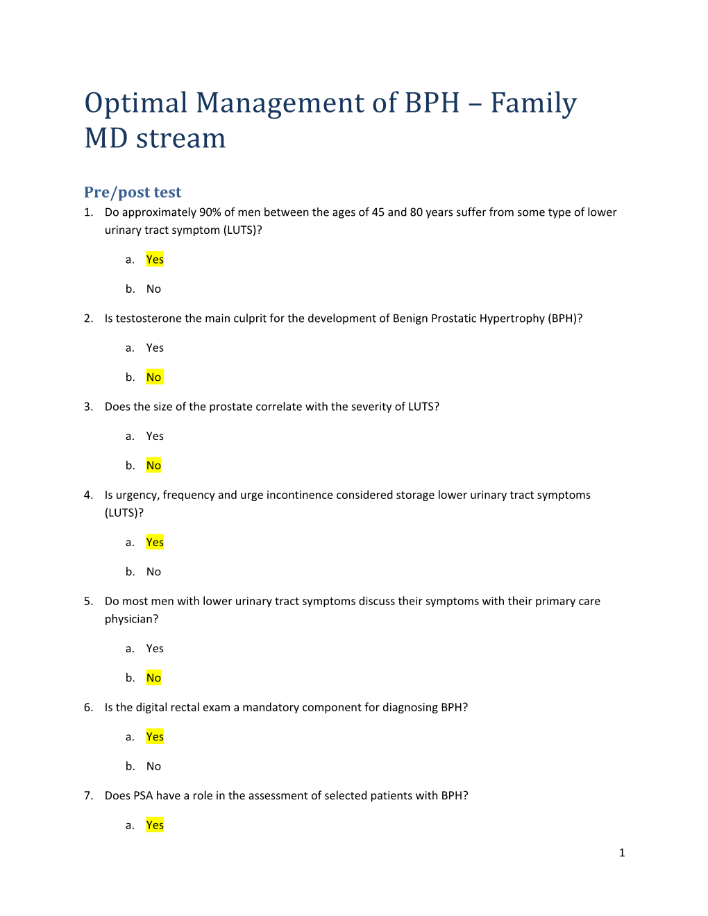 Optimal Management of BPH Family MD Stream