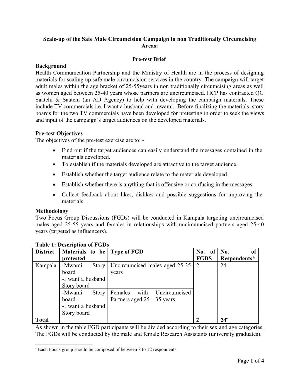 Brief for Pre-Testing Posters for the TB/HIV Communication Campaign