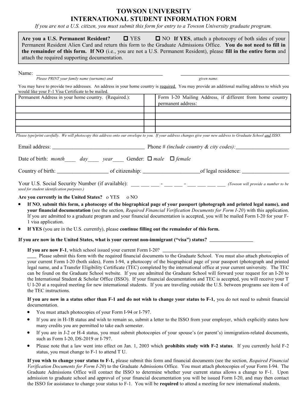 International Student Information Form