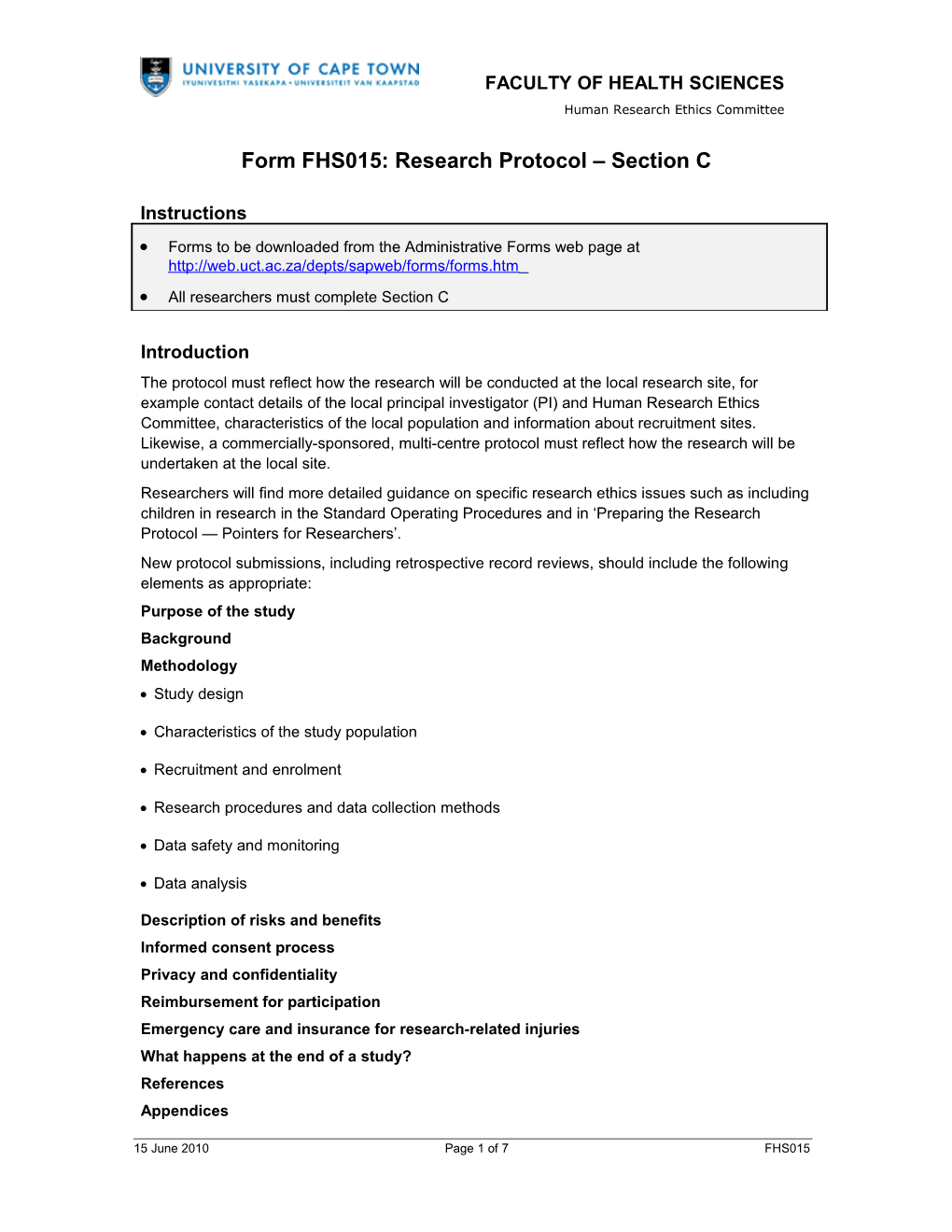 Part C Research Protocol