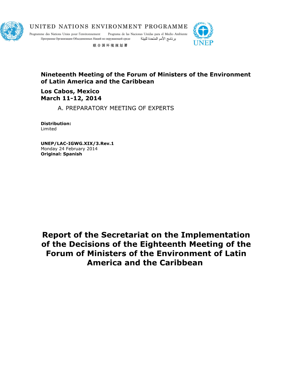 UNEP/LAC-IGWG.XIX/3.Rev.1