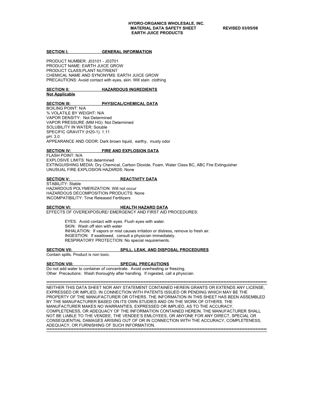 Material Data Safety Sheet