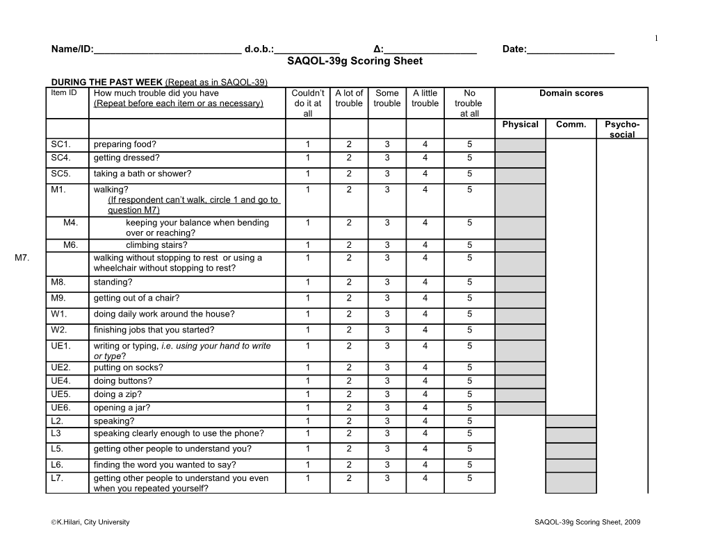 SS-QOL Scoring Sheet