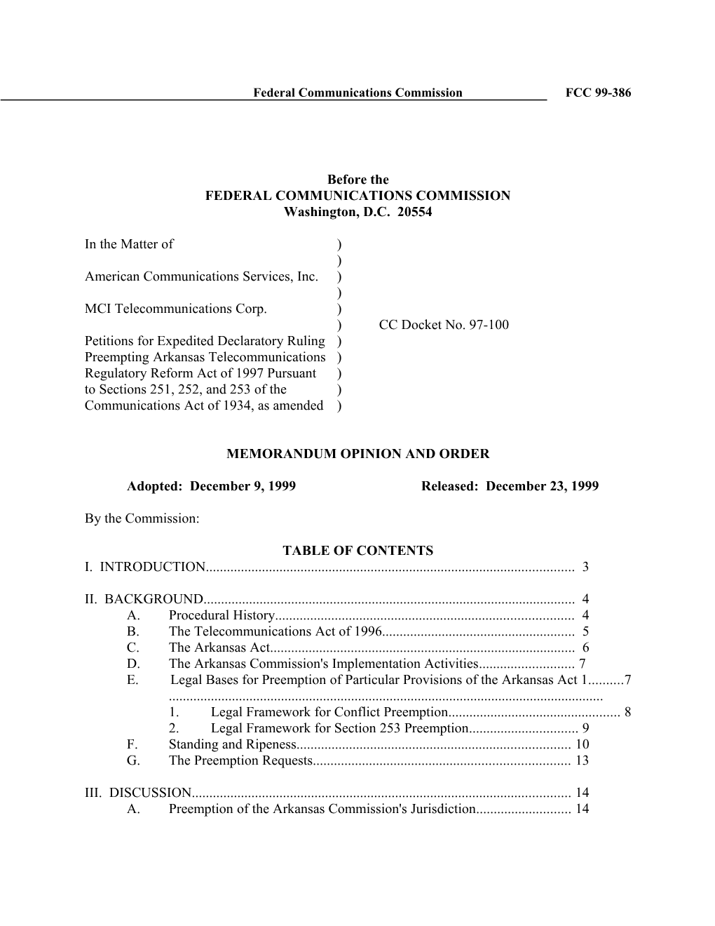 Federal Communications Commission FCC 99-386