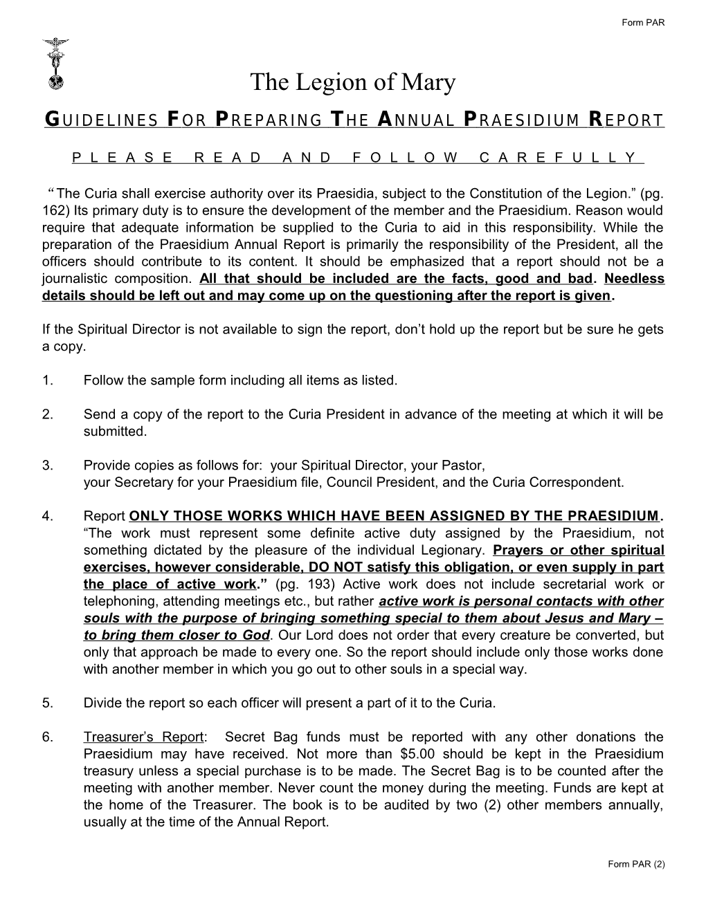 Guidelines for Preparing the Annual Praesidium R Eport