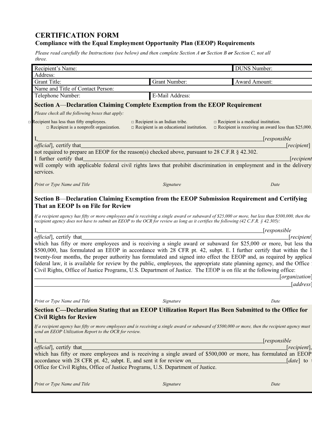 Compliance with the Equal Employment Opportunity Plan (EEOP) Requirements