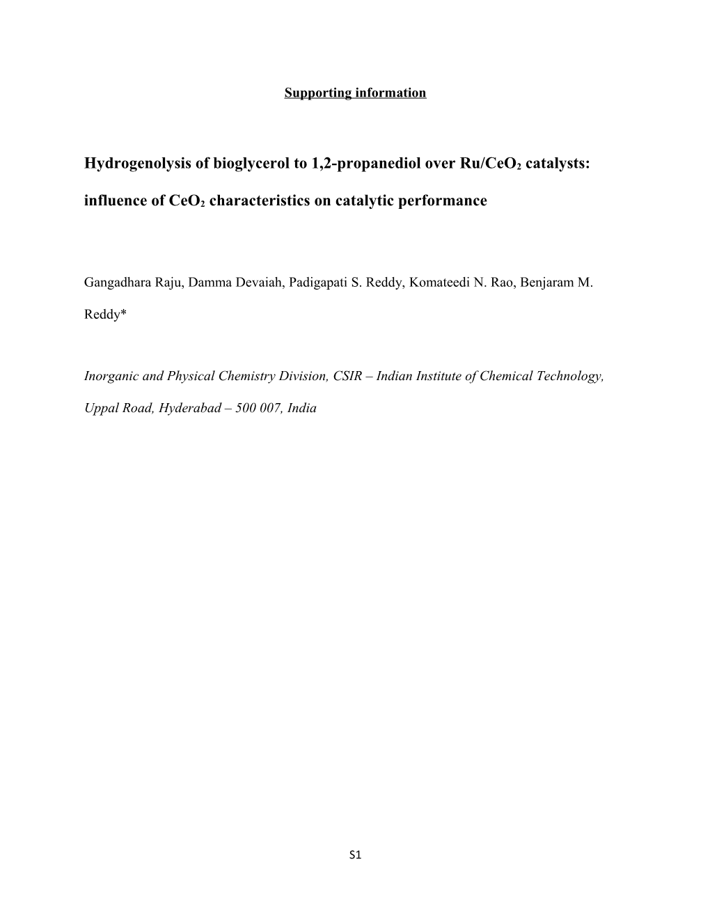 Hydrogenolysis of Bioglycerol to 1,2-Propanediol Over Ru/Ceo2catalysts: Influence Of