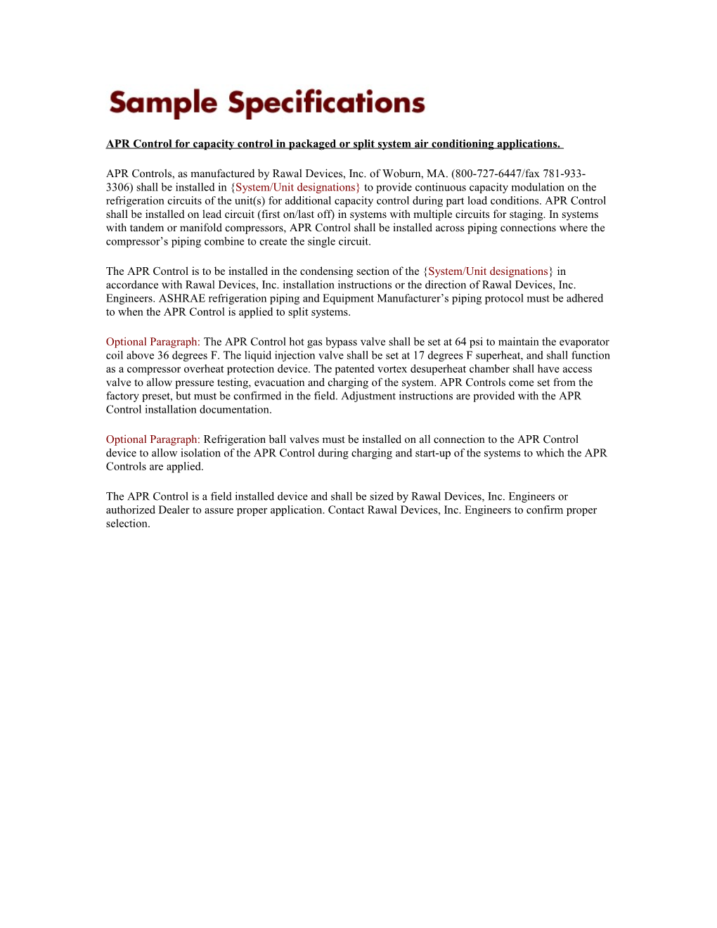 APR Control for Capacity Control in Packaged Or Split System Air Conditioning Applications