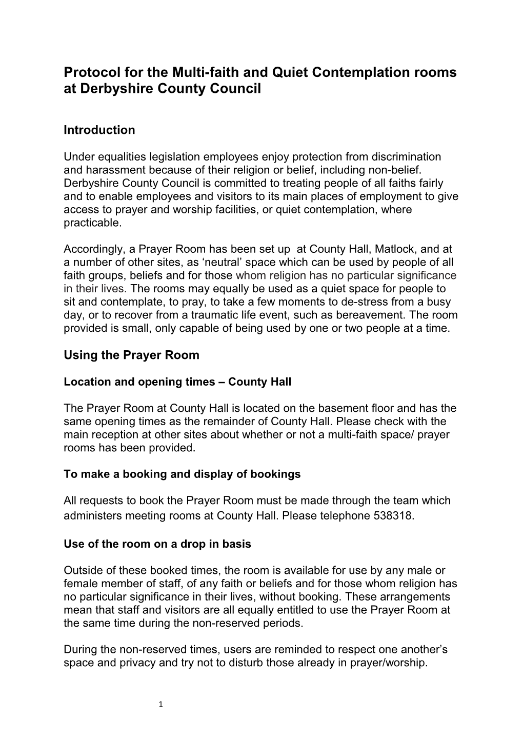 Prayer Room Protocol