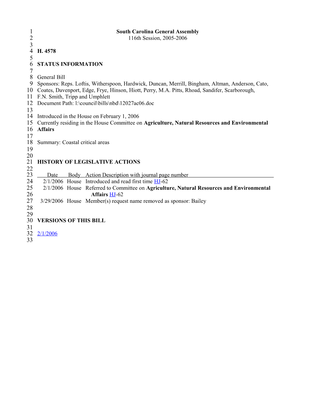 2005-2006 Bill 4578: Coastal Critical Areas - South Carolina Legislature Online