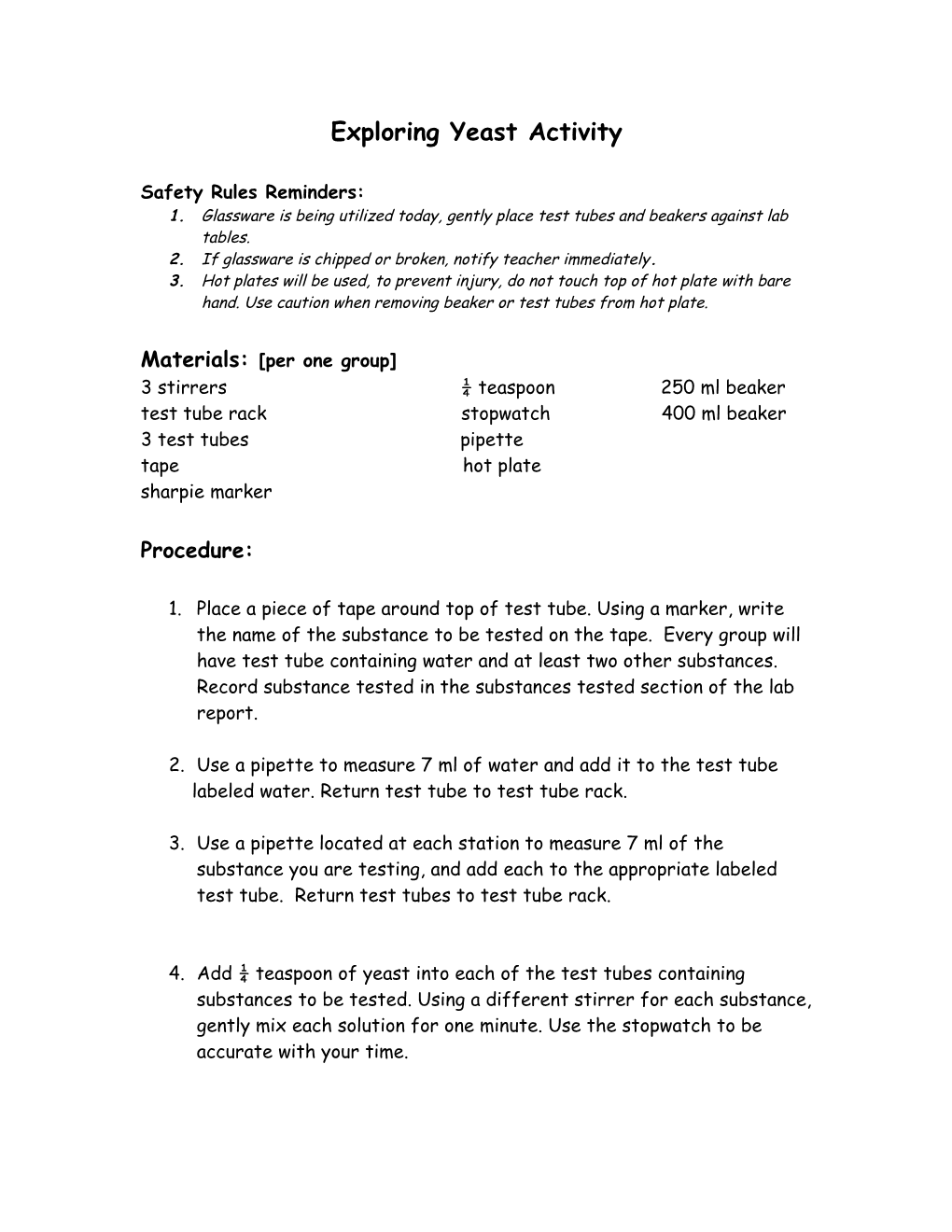 Inquiry 15- Exploring Yeast Activity