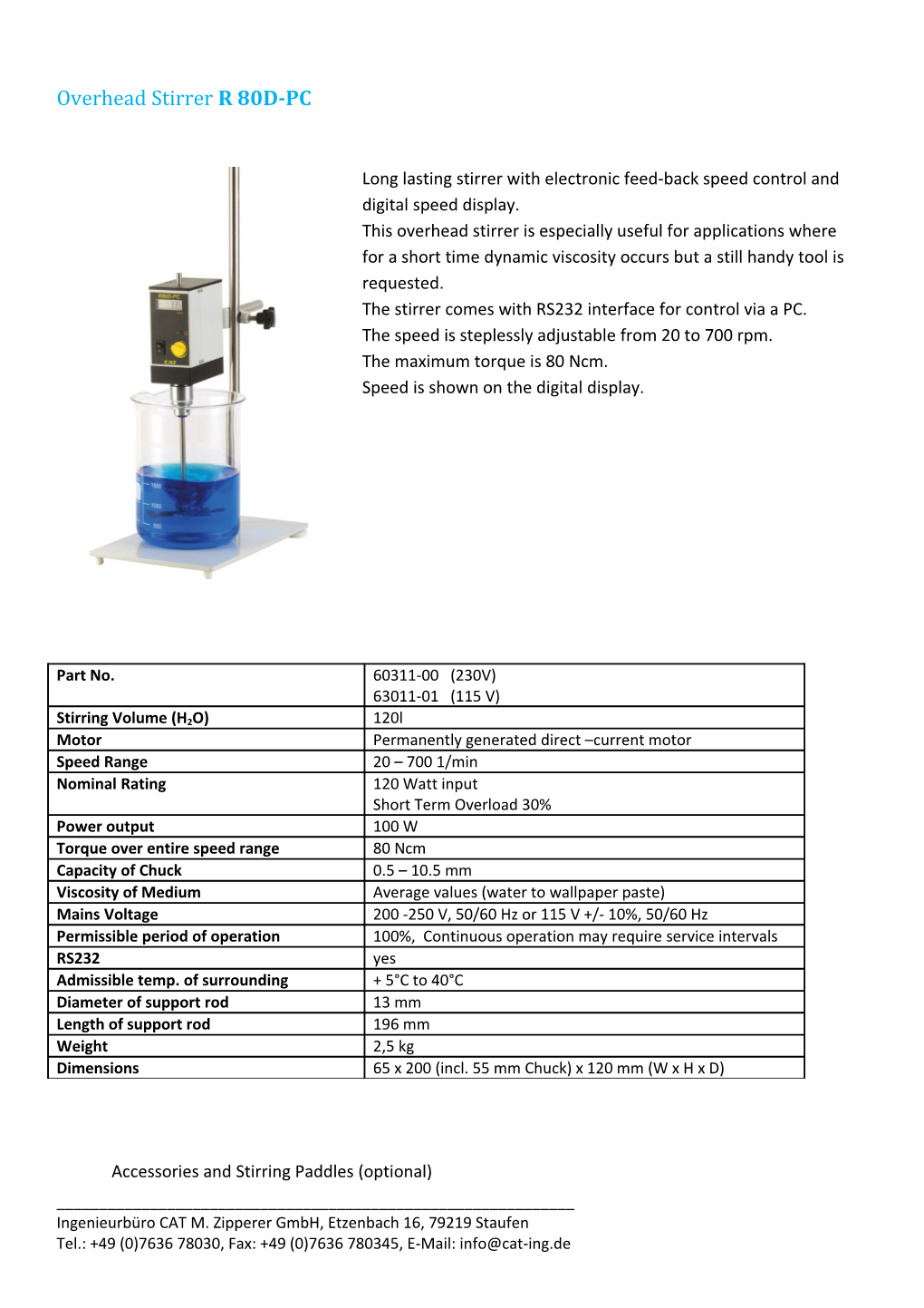 Overhead Stirrer R 80D-PC