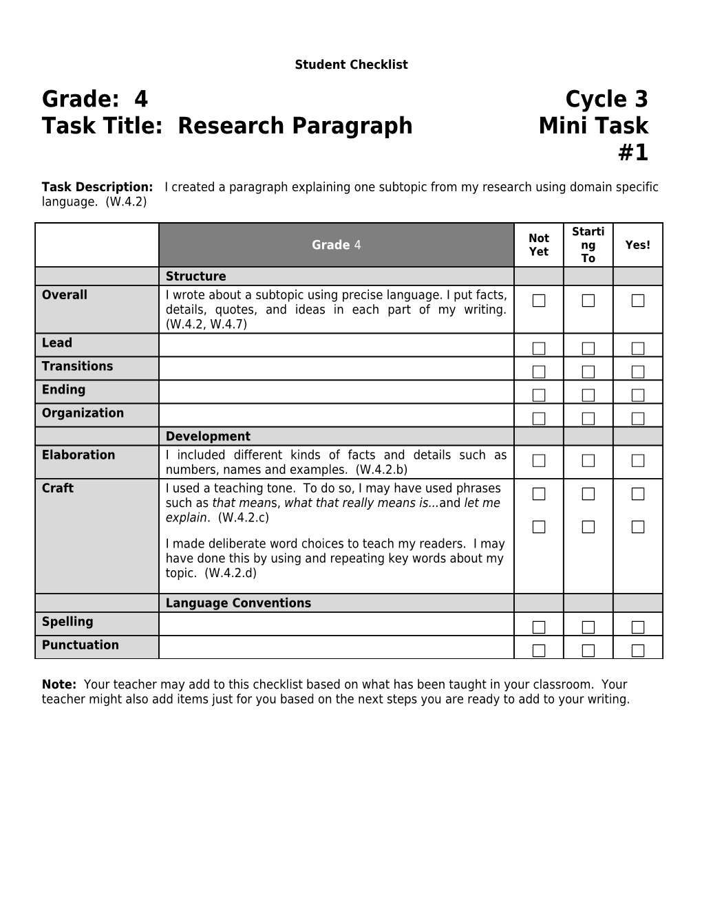 Student Checklist