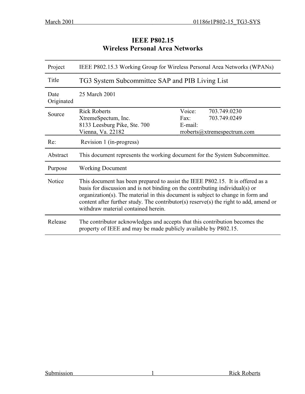 Subsystem Committee SAP and PIB Living List s1