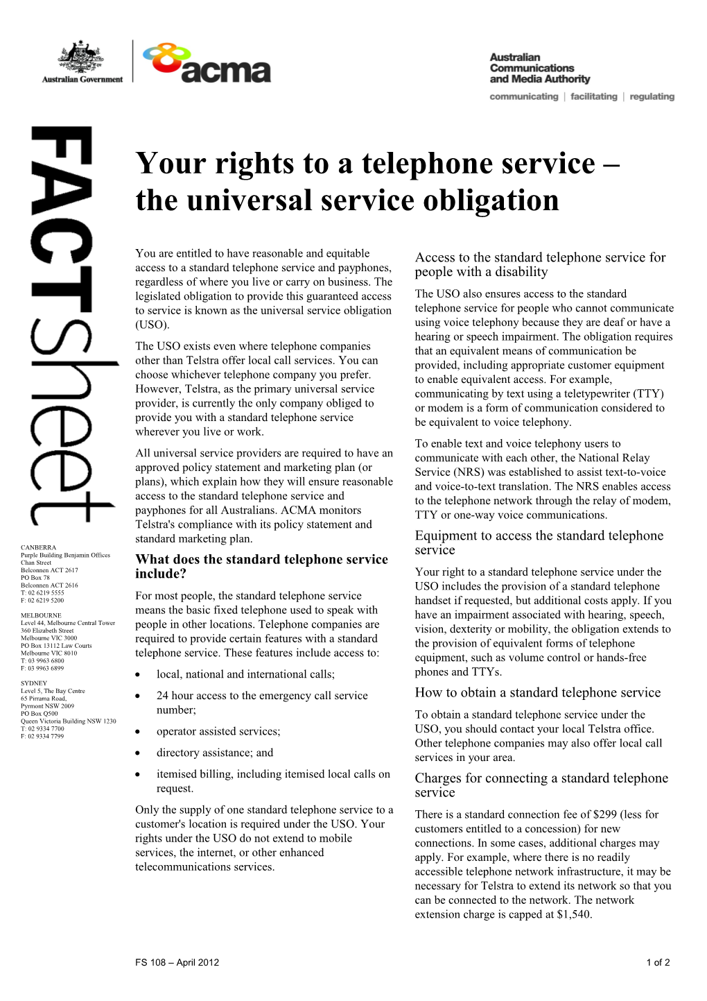 Your Rights to a Telephone Service