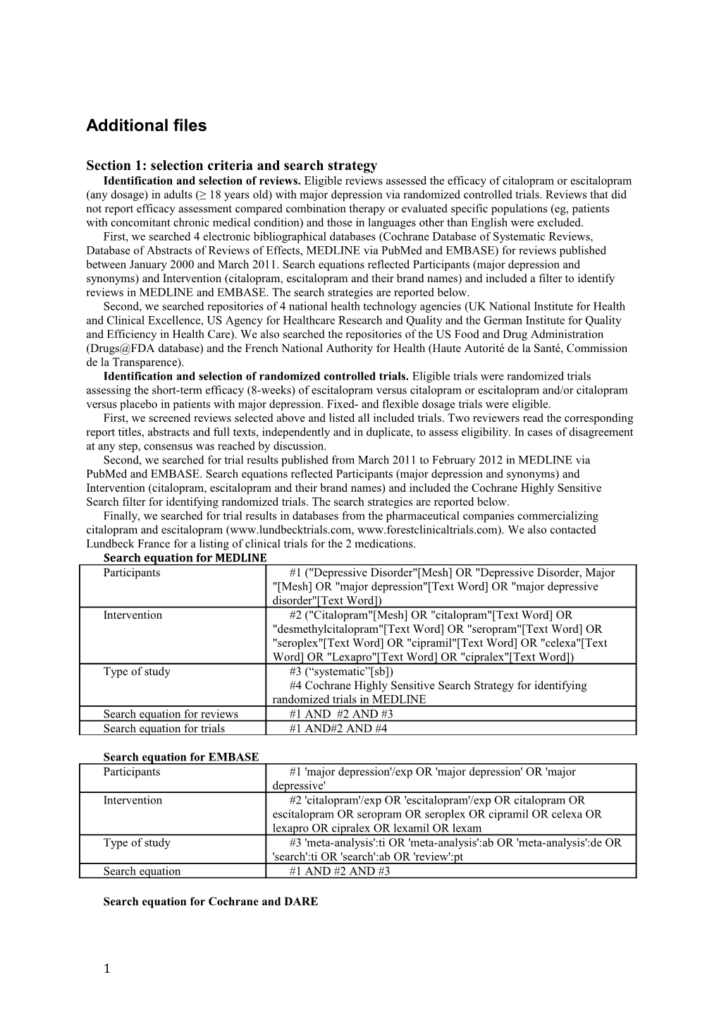 Section 1: Selection Criteria and Search Strategy