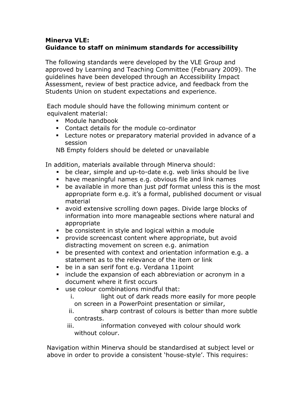 Guidance to Staff on Minimum Standards for Accessibility