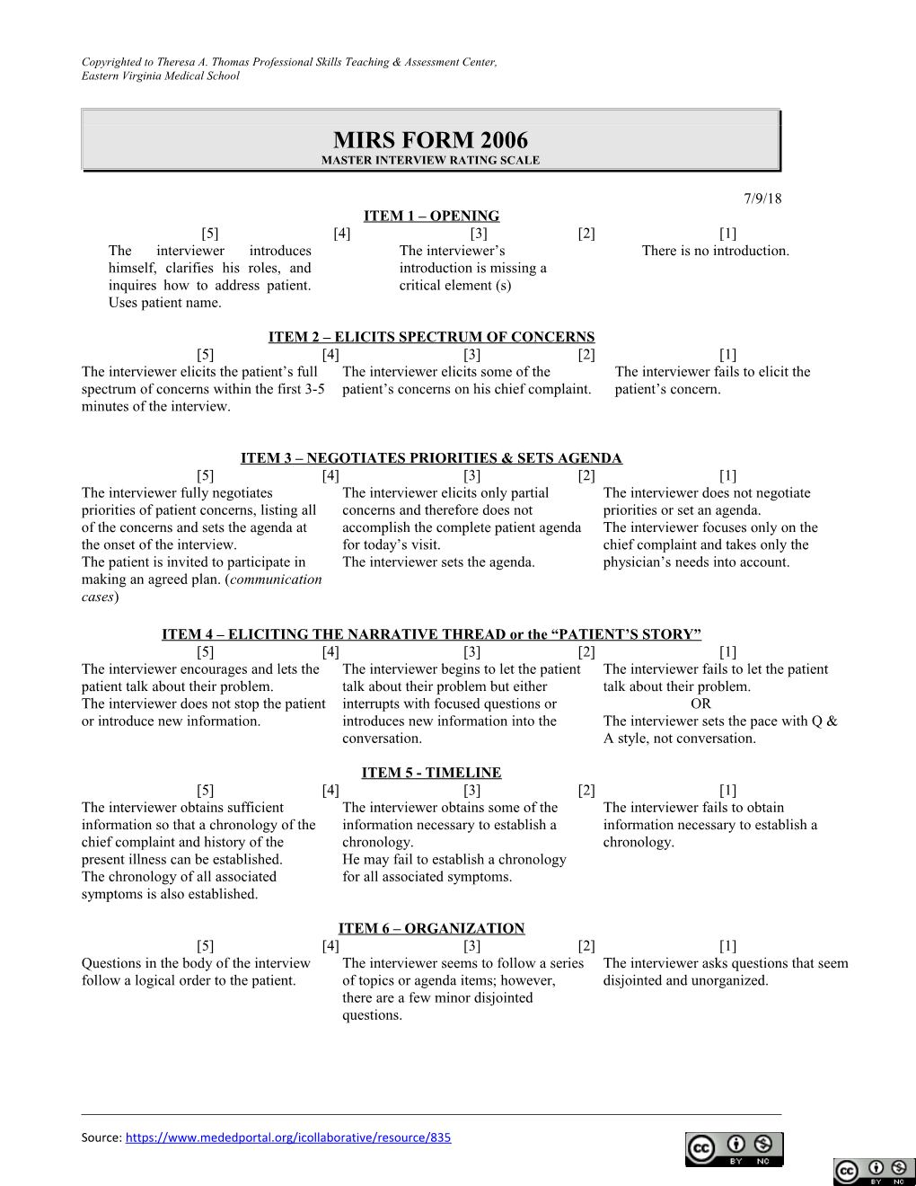 Master Interview Rating Scale