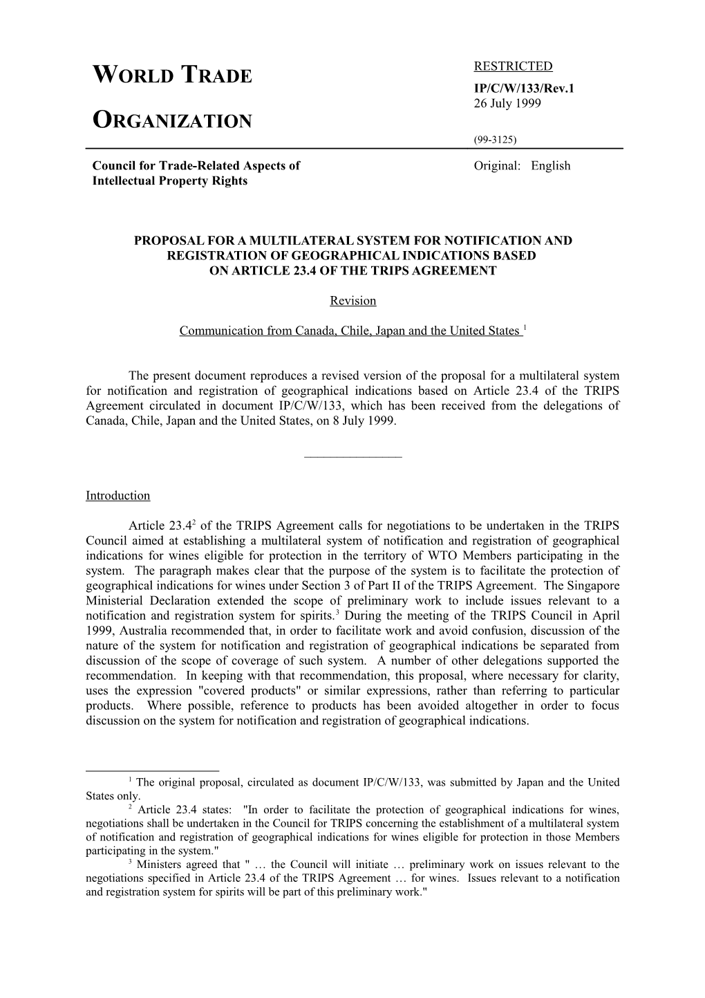 Proposal for a Multilateral System for Notification and Registration of Geographical