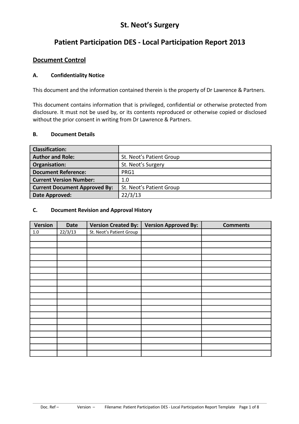 Patient Participation DES - Local Participation Report Template