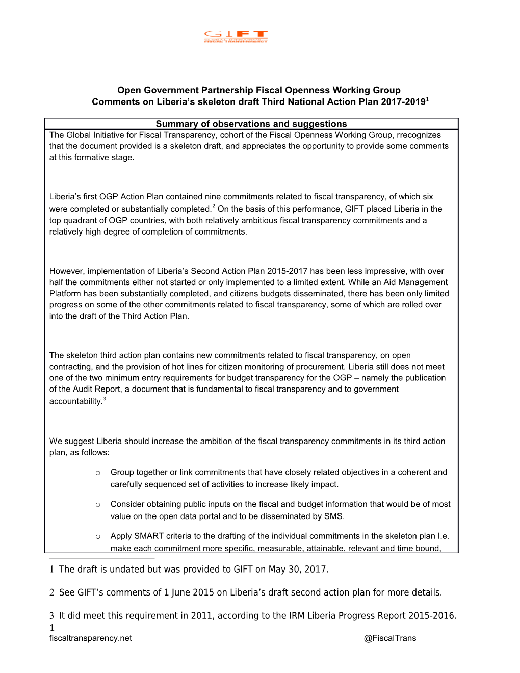 Open Government Partnership Fiscal Openness Working Group