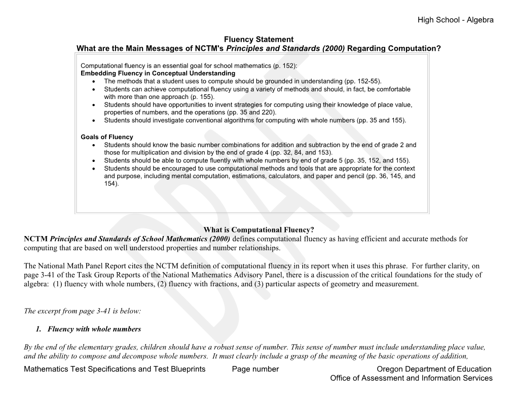 Oregon Mathematics Content Standards Specifications