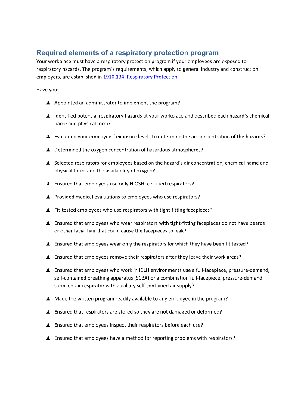 Required Elements of a Respiratory Protection Program