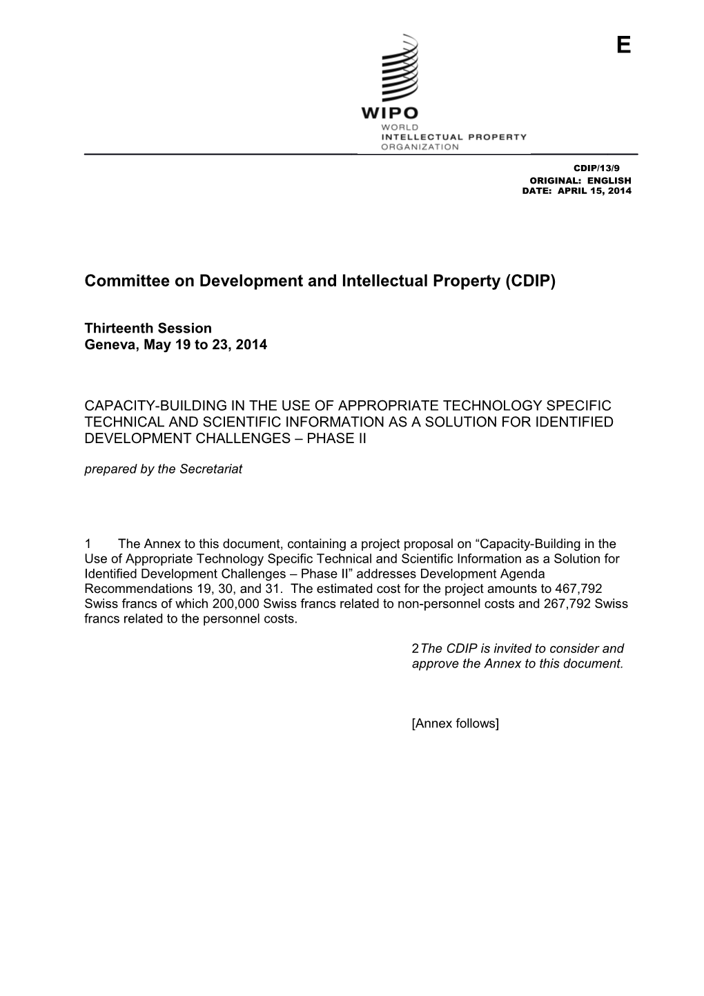 Committee on Development and Intellectual Property (CDIP) s4