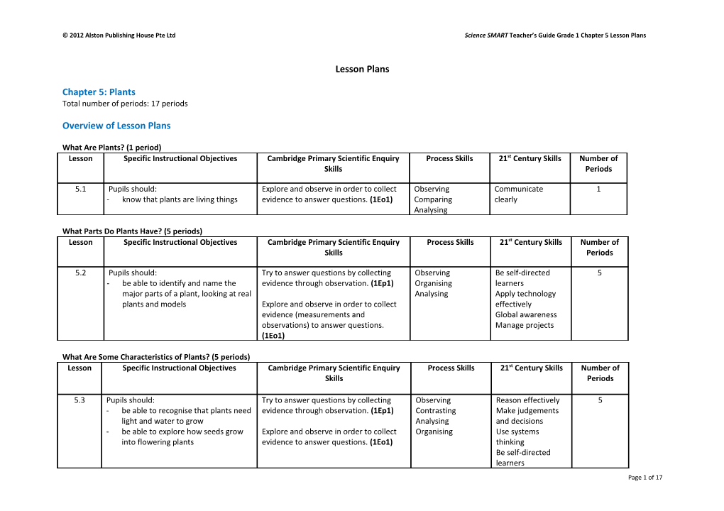 2012 Alston Publishing House Pte Ltd Science SMART Teacher S Guide Grade 1 Chapter 5 Lesson